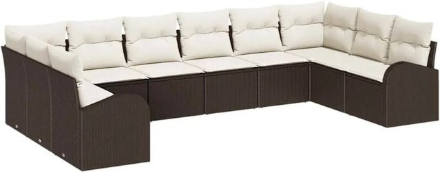 vidaXL Sofa Set aus Poly-Rattan in U-Form mit 10 Teilen, Braun und Beige, inklusive Kissen und Metallrahmen - Bild 1