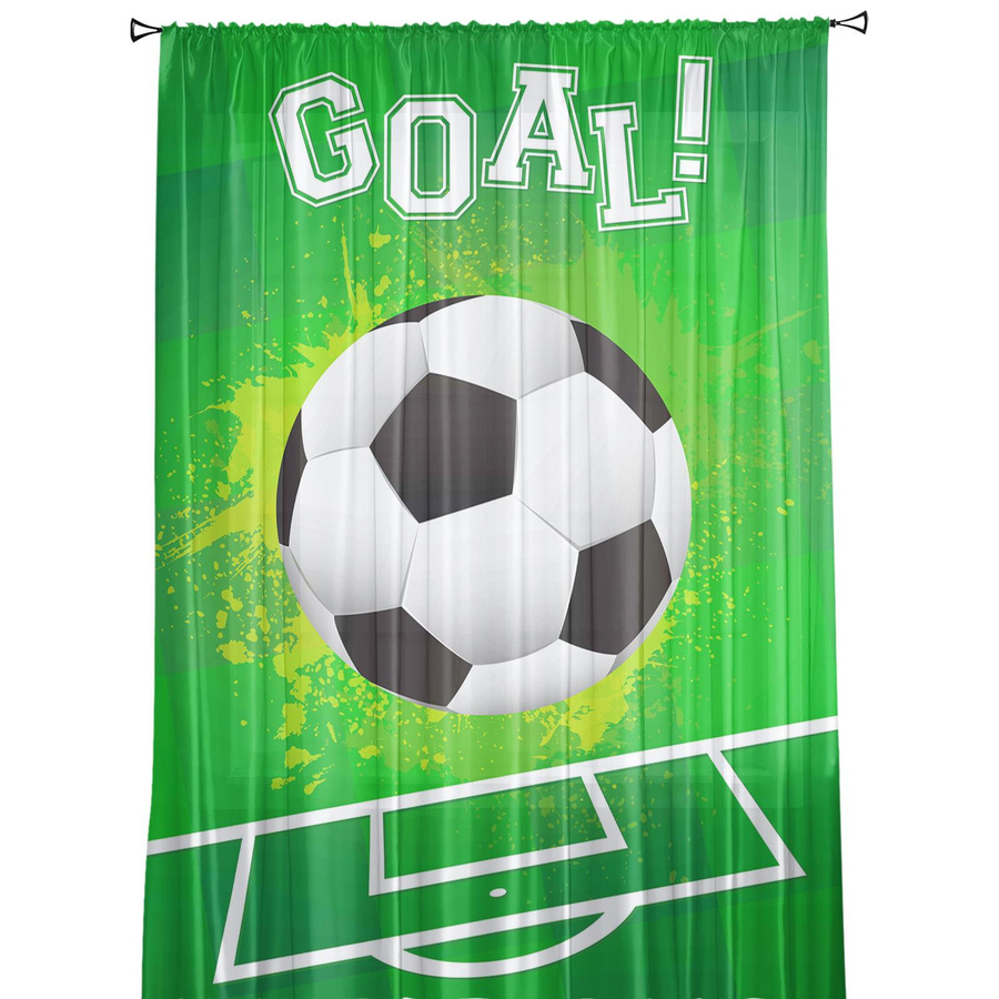 Transparente Tüll-Voile-Vorhänge mit Fußballfeld-Design in Grün, Breite: 135 cm, Höhe: 115 cm - Bild 2