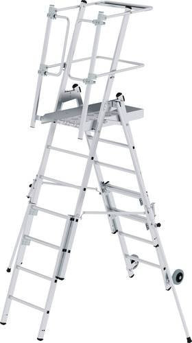 MUNK Günzburger Steigtechnik FlexxStep Plattformleiter aus Aluminium mit Teleskopaufsatz und Werkzeugablage in Silber - Bild 1
