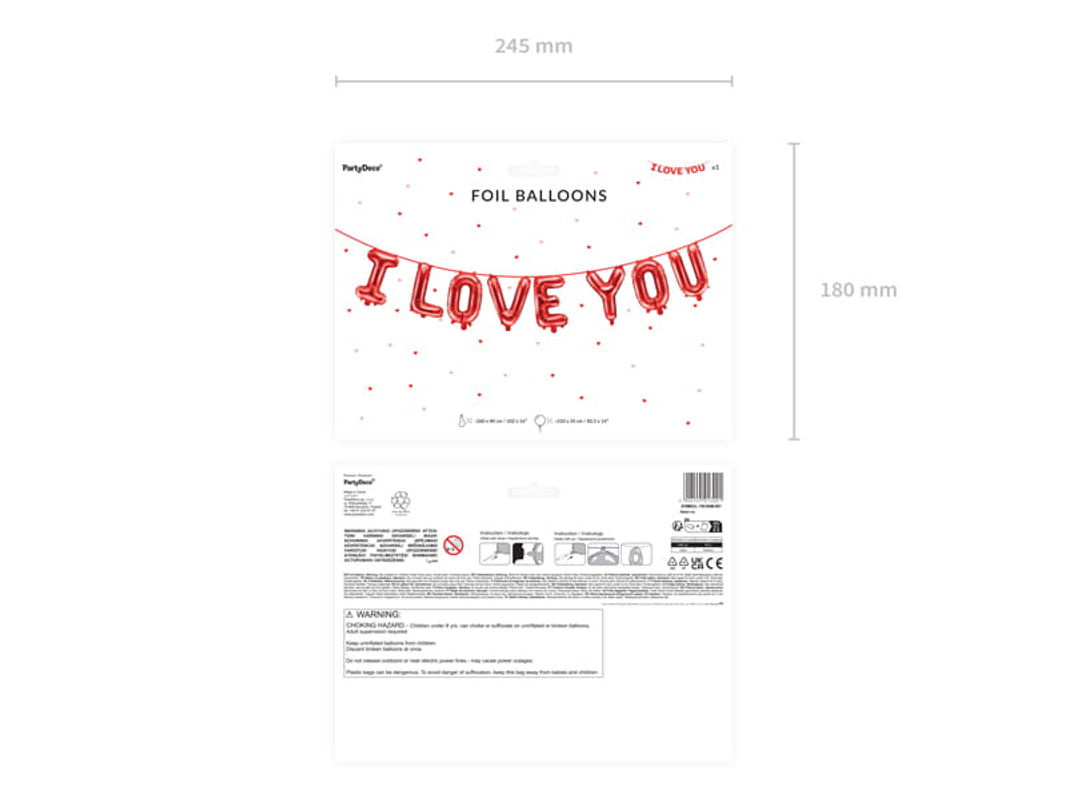Partydeco Folienballon I Love You in Rot für Valentinstag, B: 260 cm, H: 40 cm - Bild 3