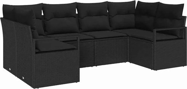 vidaXL Garten-Sofa-Set 6-teilig aus Polyrattan in Schwarz mit Polstern und L-Form für Terrasse und Garten - Bild 1