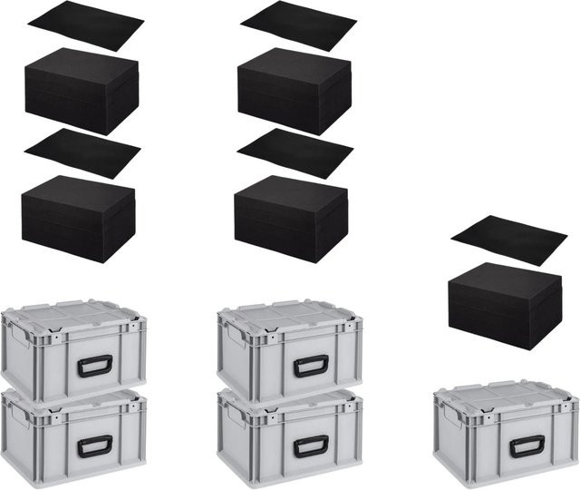 PROREGAL SparSet 5 x Eurobox NextGen Portable mit Rasterschaumstoff und Schaumstoffeinlage, Grau, H x B x T: 23,5 x 30 x 40 cm - Bild 1
