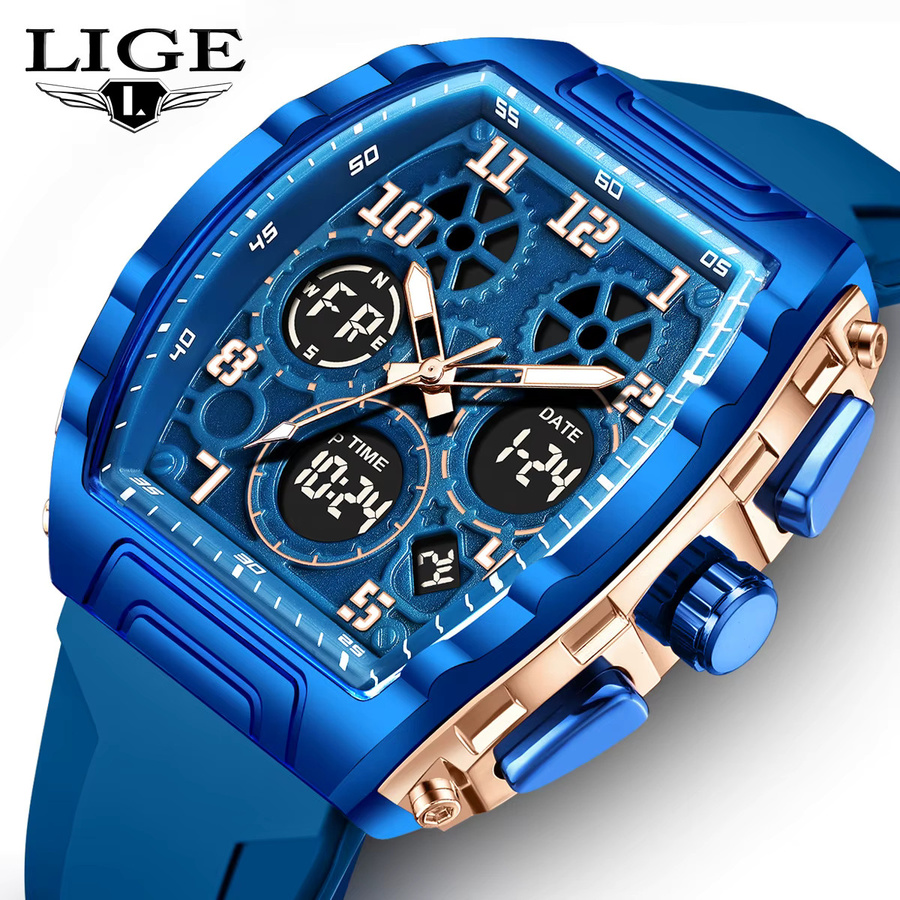 FOXBOX Armbanduhr, Chronograph, Quarz, Eckig, Blau, Silikon, Herren - Bild 2