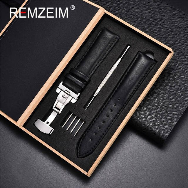 Uhrenarmband Echtleder, Schwarz, Herren - Bild 1