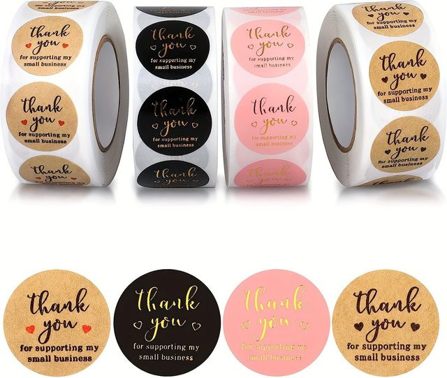 TYFYO Dankeschön-Aufkleber aus Kraftpapier in Gold und Rosa mit Aufschrift Mit Liebe, 500 Stück Siegelaufkleber für Geschenkdekoration und Kleinunternehmen - Bild 1