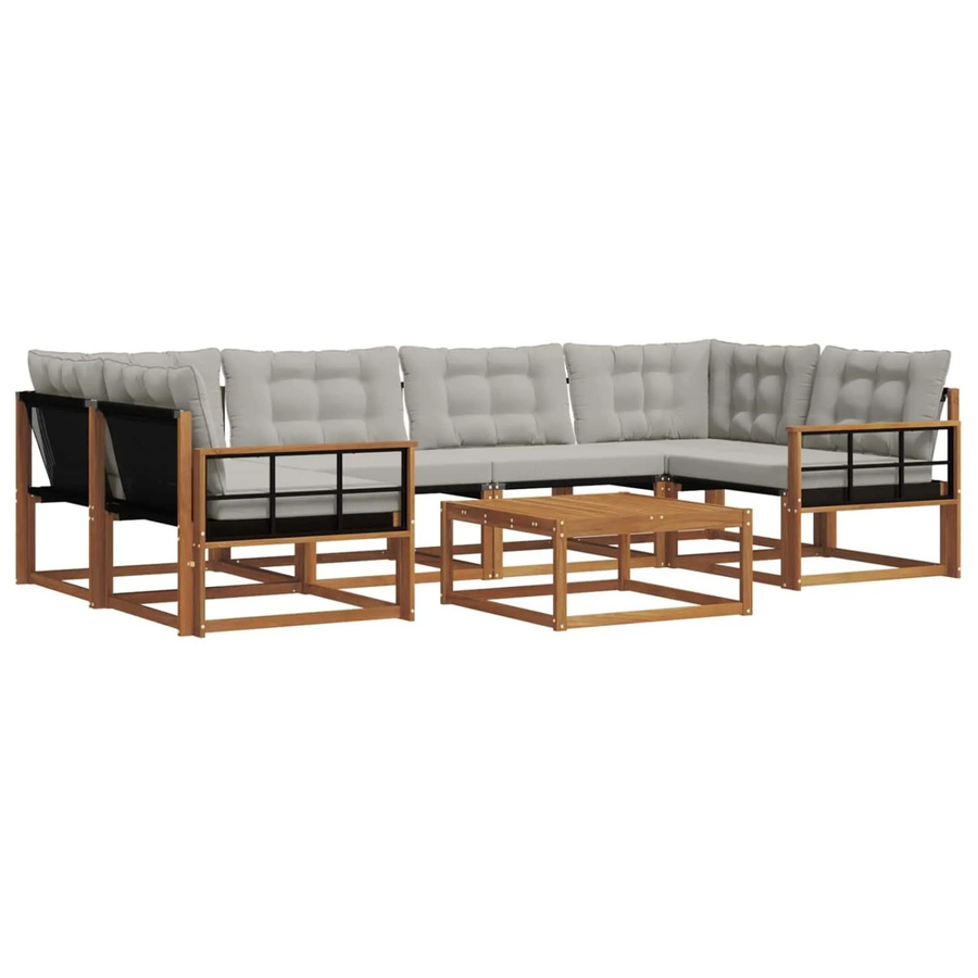 vidaXL Outdoor-Sofagarnitur 7-teilig aus Akazienholz und Textilene in Natur und Grau mit Kissen - Bild 2