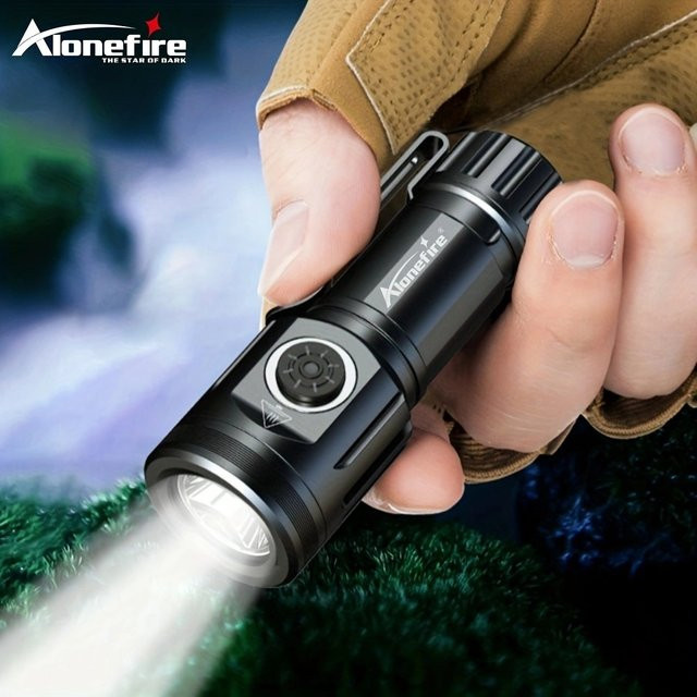 Alonefire Mini High Power Taschenlampe als Schlüsselanhänger, USB-C wiederaufladbar, Schwarz - Bild 1