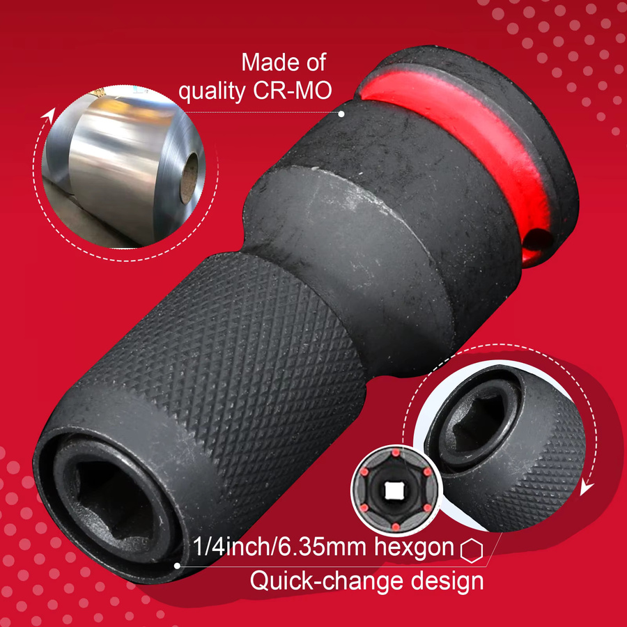 Geinxurn Schlagschrauber-Bithalter Adapter von 3/8 Zoll Vierkantantrieb auf 1/4 Zoll Innensechskant Schnellspanner in Schwarz - Bild 4