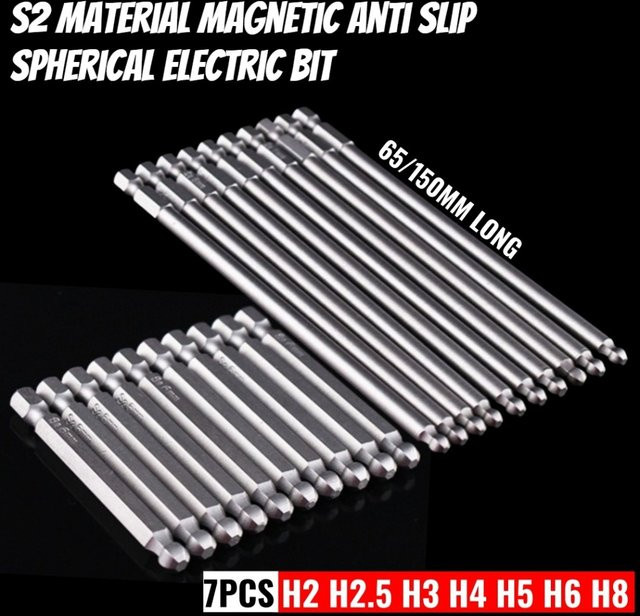 Probon 7-teiliges Elektrisches Schraubendreher-Bit-Set aus S2-Stahl, Magnetisch und Rutschfest, Kugelförmig, 65-150mm, H2 H2.5 H3 H4 H5 H6 H8 - Bild 1