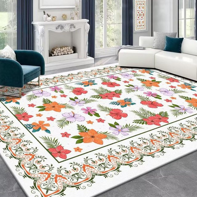 Waschbarer Teppich in Creme und Weiß mit Kaschmir-Imitation für Wohnzimmer und Schlafzimmer, B/L: 160 x 230 cm - Bild 1