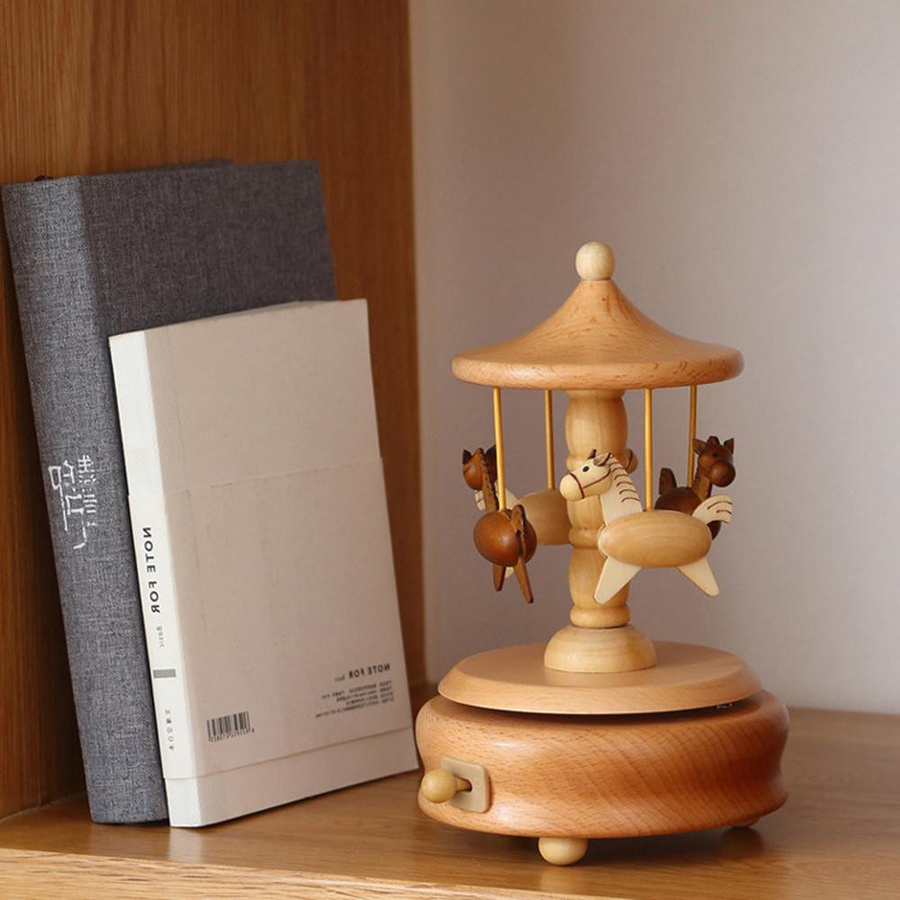 Yiran Furniture Karussell-Spieluhr aus Holz zum Aufziehen - Bild 2