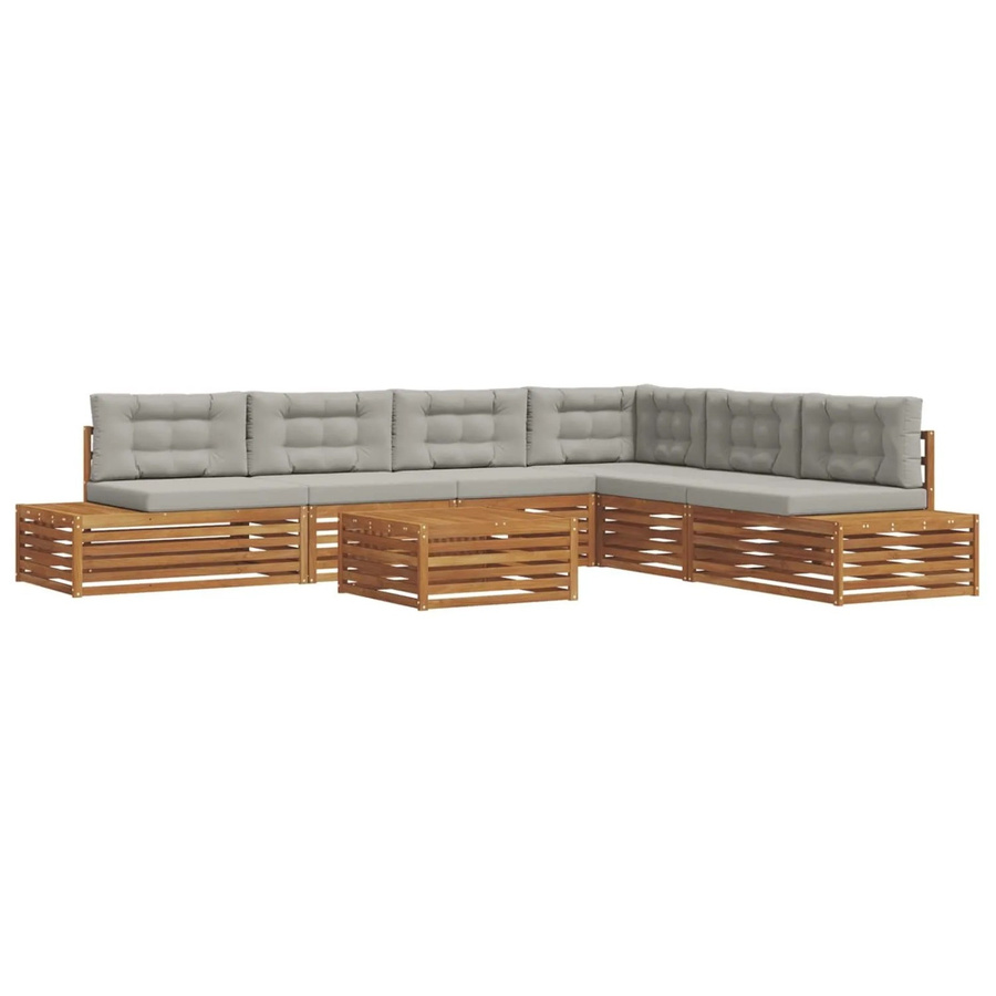 vidaXL Outdoor-Sofagarnitur L-Form aus massivem Akazienholz mit Kissen in Natur und Grau - Bild 2
