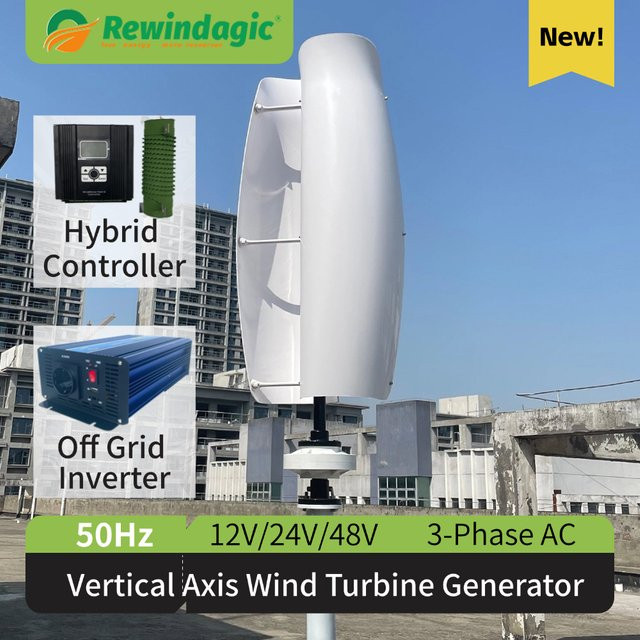 Rewindagic Vertikale Windturbinengenerator mit Hybrid-Controller-Inverter in Weiß und Lila für den Heimgebrauch - Bild 1