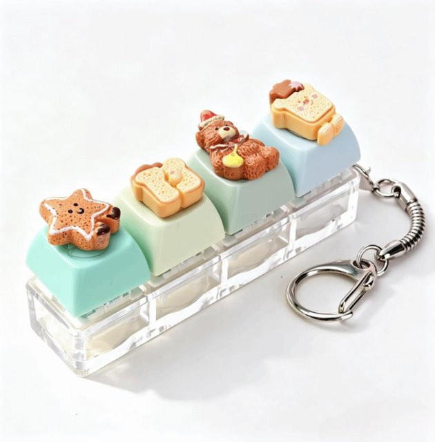 Hongpei Schlüsselanhänger Bär Tastenkappe, beige, Unisex - Bild 1