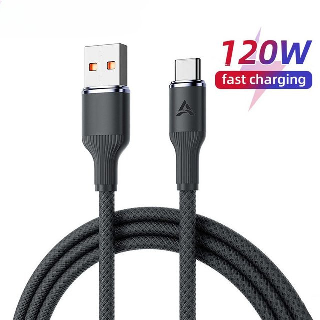PD USB-C-Kabel 120W Schnellladekabel und Datenkabel in Schwarz für Huawei, Honor, Samsung und Xiaomi Typ-C - Bild 1