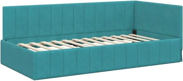 vidaXL Eckbettgestell mit Kopfteil in Türkis aus Stoff und Holz, B/T/H: 190 x 90 x 72 cm - Bild 1