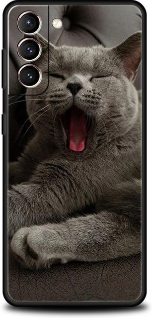 Weiche Silikonhülle mit Britischer Kurzhaarkatze für Samsung Galaxy S24 S23 S22 S21 S20 Ultra S10 S9 in Schwarz und Grau - Bild 1