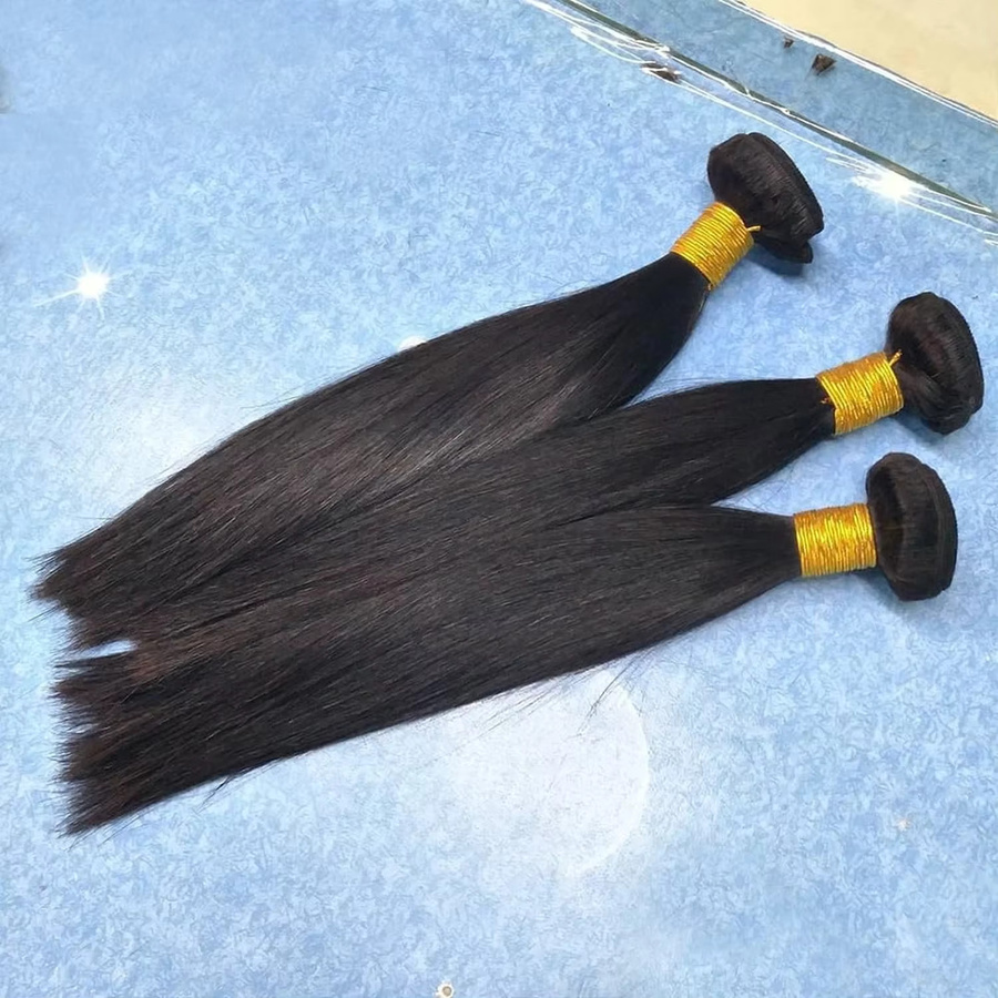 QZOQZO Echthaar-Bündel Glattes Haar, 4 Bündel, Brasilianisches Jungfrauenhaar, Schwarz - Bild 8