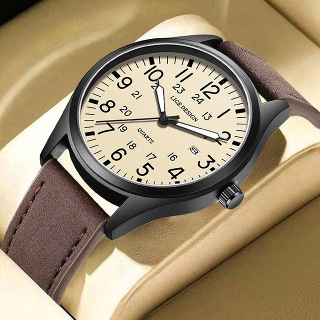 LIGE Armbanduhr Quarz, Leder, Weiß, Herren - Bild 1