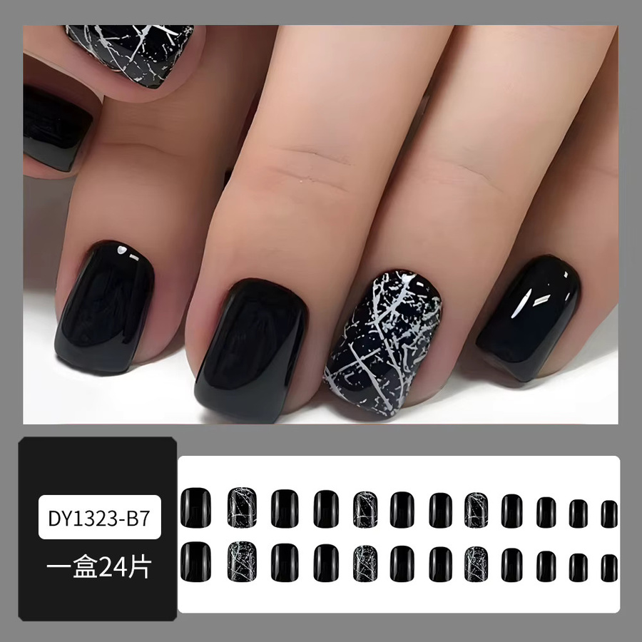 OMQAIO Kunstnägel, schwarz weiß, glänzend, 24 Stück, Unisex - Bild 2