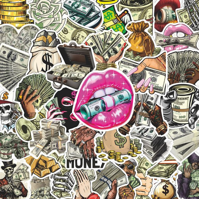 GOGOTU Cartoon Dollar Zeichen Retro Geld Graffiti Aufkleber, 50-teiliges Set - Bild 1