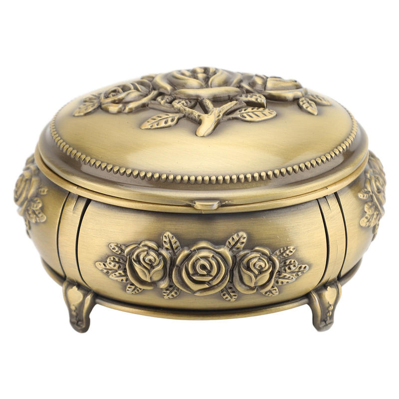 GoolRC Schmuckschatulle Retro Floral in Rosa und Gold, ovale Schmuckaufbewahrungsbox aus Metall für Ringe, Halsketten und Ohrringe - Bild 3