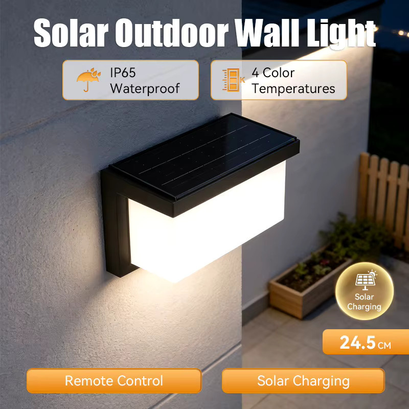 CANMEIJIA Solar-Wandleuchte IP65 wasserdicht mit RGB-Farben und Fernbedienung in Schwarz für Garten und Außenbereich - Bild 2