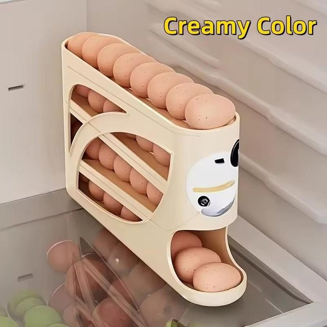 WIKHOSTAR Eierregal mit 4 Ebenen für den Kühlschrank, automatischer Eierspender und Organizer aus BPA-freiem Kunststoff in Beige - Bild 1