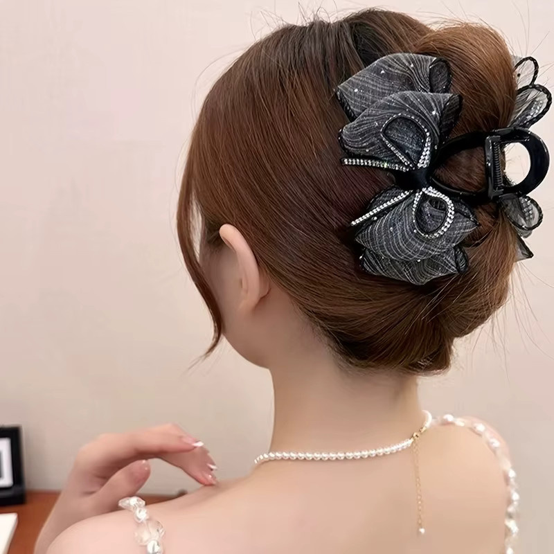 Haarspangen, schwarz, grau, Champagner-Schleife, Unisex - Bild 2