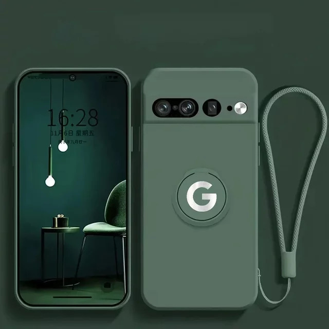 Silikon Schutzhülle für Google Pixel 10A 9 Pro XL 9 8 7 6 A mit drehbarem Ringhalter und Handgelenkschlaufe in Blau und Grün - Bild 1