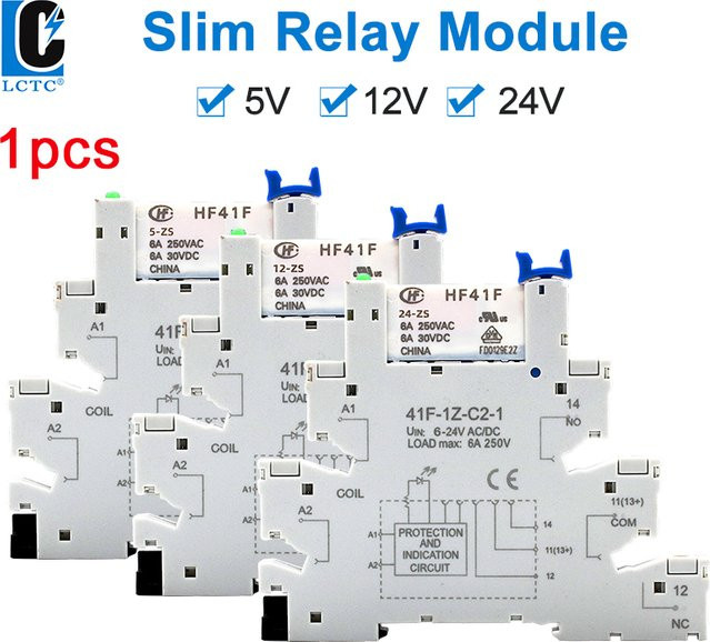 LCTC Slim Relais Modul HF41F Industrielle Schnittstelle mit LED, 5V/12V/24V, Farbe: Weiß - Bild 1