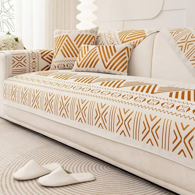 Chenille Sofabezug im Boho-Stil mit Anti-Rutsch-Funktion, Orange, B/H: 70 x 70 cm - Bild 1