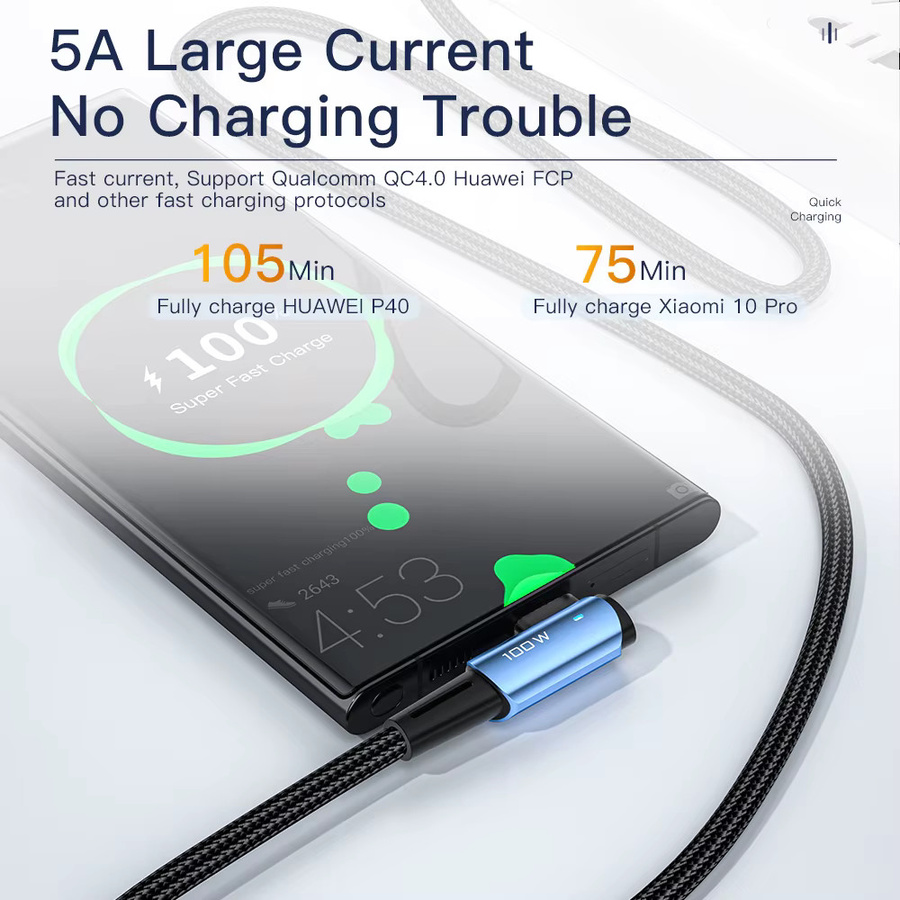 Essager USB C auf USB C Kabel 100 W mit 90 Grad Winkel in Schwarz für iPad MacBook Pro Xiaomi Samsung Huawei Schnellladung - Bild 2