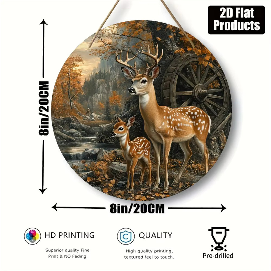 CIFBUY Rundes Metall-Wandschild Hirsch im rustikalen Design, Mehrfarbig, Durchmesser: 20,32 cm - Bild 3
