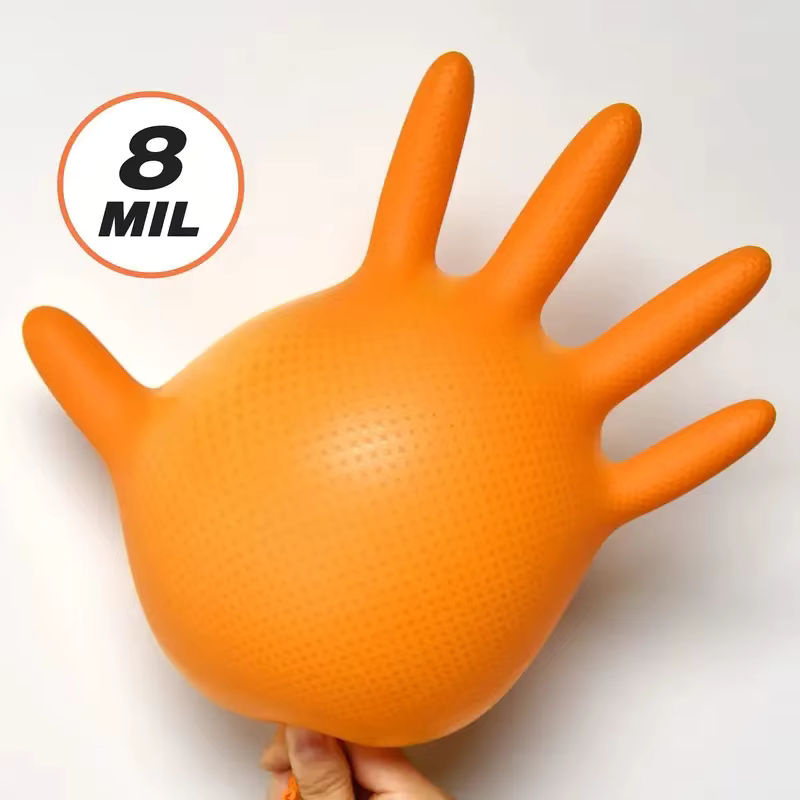 YUMARCH Nitrilhandschuhe in Orange, Einweghandschuhe mit rautenstrukturiertem Griff, Größe XL - Bild 4