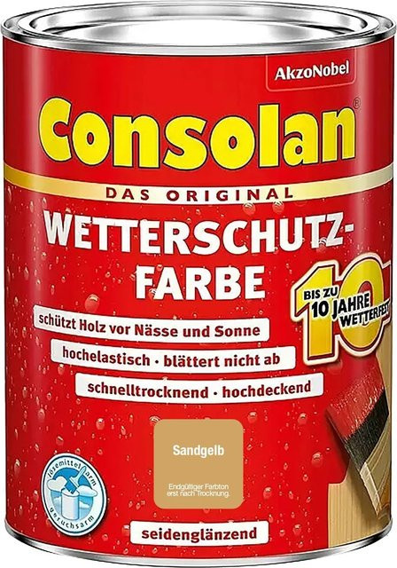 Consolan Wetterschutzfarbe für Holz in Sandgelb Seidenglänzend 0,75 l - Bild 1