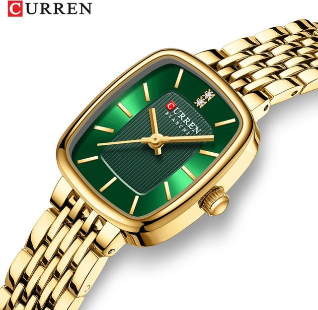 CURREN Armbanduhr Quarz, Edelstahl, Gold, Blau, Eckig, Damen - Bild 1