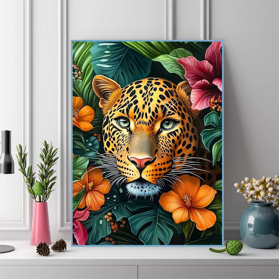 Evershine Diamant Mosaik DIY Kunstmalerei Gepard mit Blumen als Wanddekoration, Mehrfarbig, B/H: 30 x 20 cm - Bild 3