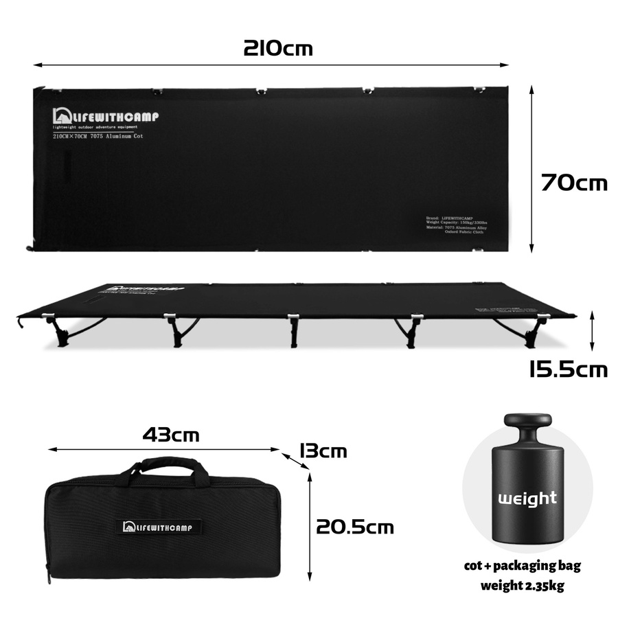 LIFEWITHCAMP Campingbett Klappbar, ultraleichtes tragbares Zeltbett für Outdoor und Wandern, Farbe: Grün, Breite: 70 cm - Bild 4