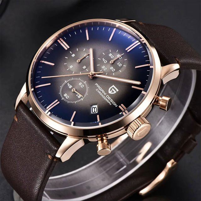 PAGANI DESIGN Chronograph, Quarz, Edelstahl, Leder, Saphirglas, Herren - Bild 1