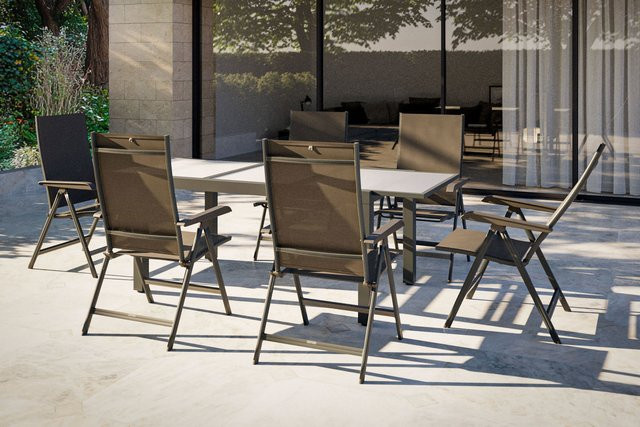 Kettler Garten-Essgruppe aus Aluminium und Textilene mit 6 Stühlen, anthrazit/weiß, ausziehbarer rechteckiger Tisch mit Sicherheitsglas - Bild 1