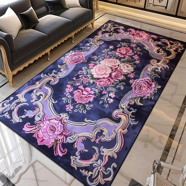 Karpetti Teppich im europäischen Stil mit Blumenmuster, rutschfest und waschbar, Mehrfarbig, B/T: 120 x 80 cm - Bild 1