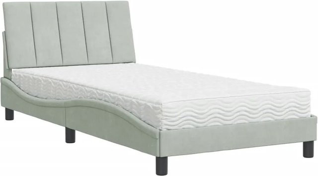 vidaXL Bett mit Matratze aus Samt und Schaumstoff in Grau, B/T/H: 100 x 200 x 105 cm - Bild 1