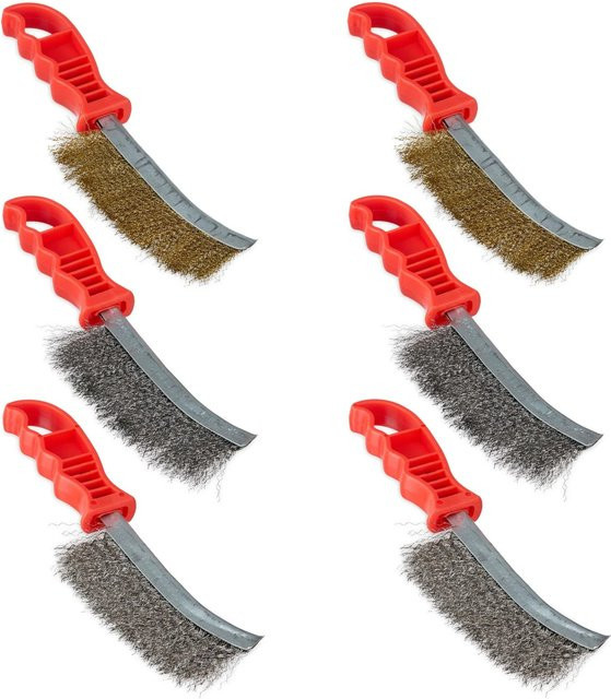 Relaxdays Drahtbürsten 6er Set aus Metall und Kunststoff in Silber, Gold und Rot, ergonomisch mit Aufhängemöglichkeit, B/H/T: 24 x 6 x 2 cm - Bild 1