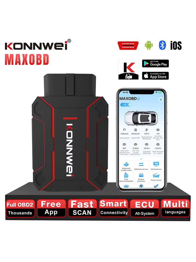KONNWEI MAXOBD OBD2 Vollsystem-Fehlerdiagnosegerät mit Bluetooth und Tiefenscan in Schwarz - Bild 5