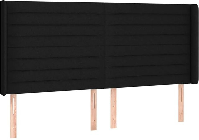 vidaXL LED Kopfteil Schwarz mit USB-Ladeport und integrierter Beleuchtung, Stoff, B: 163 cm, T: 16 cm, H: 118 cm bis 128 cm - Bild 1
