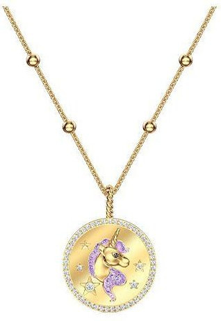 Swarovski Halskette Einhorn Scheibe, Gold, Lila, Kristall, Damen - Bild 1