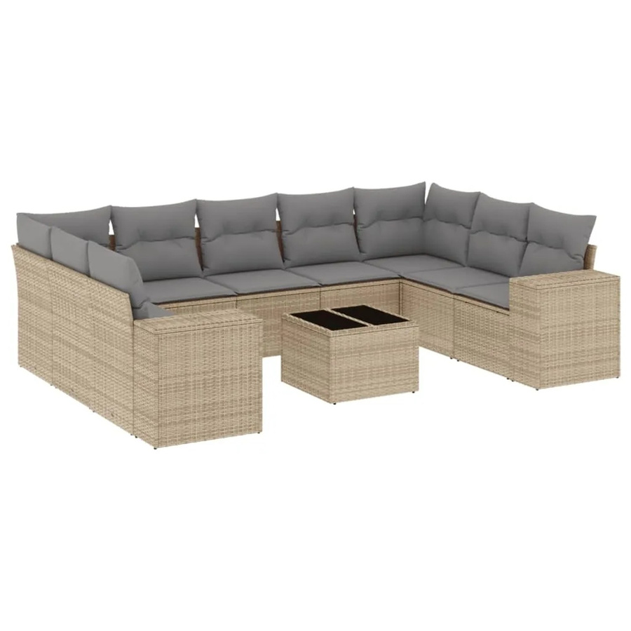 vidaXL 10-teilige Garten-Sofagarnitur in L-Form aus Poly-Rattan mit Kissen in Beige-Grau - Bild 2
