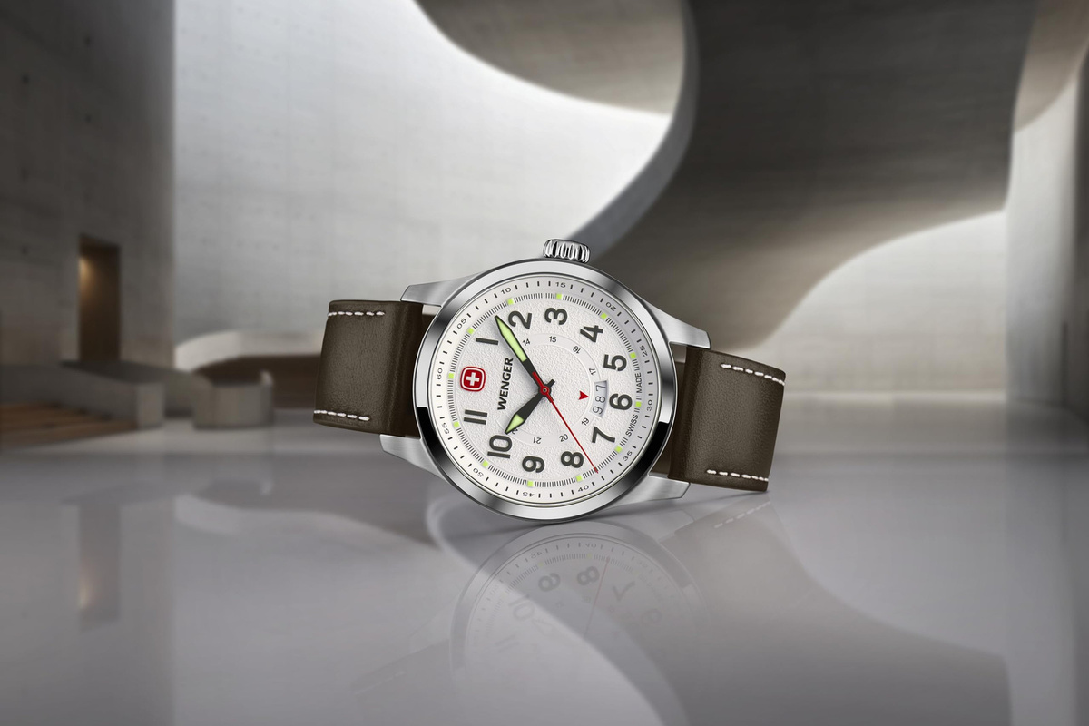 Wenger Herrenuhr Terragraph, Quarz, Edelstahlgehäuse, 43 mm, Leder, Silber - Bild 2