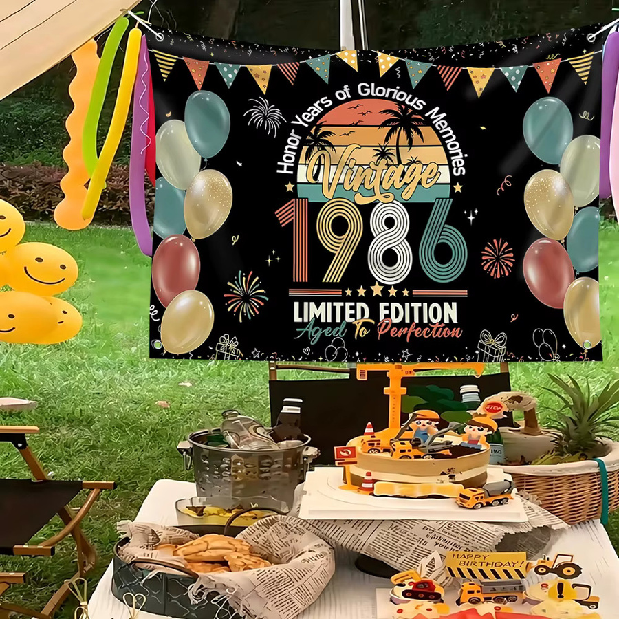 AFYPRTY Vintage 1986 Happy 40th Birthday Banner zur Geburtstagsfeier, Motiv Zurück in 1986, Mehrfarbige Fotografie-Requisiten für Erwachsene - Bild 4